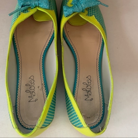 Maloles Anthropologie Yellow & Turquoise w/Lace-Up detail Flats Size 39 - Picture 5 of 8